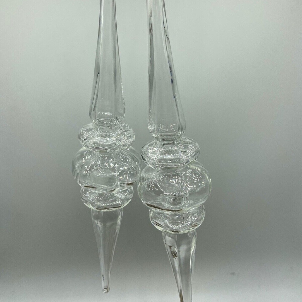Restoration Hardware RH Handblown Glass Ornaments 2 Clear 8" Swirl Finial